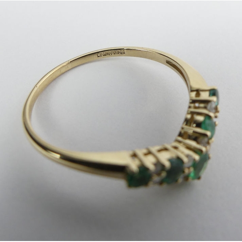 75 - 9ct gold, emerald and diamond ring, 1.4 grams, 4.1mm, size Q 1/2.