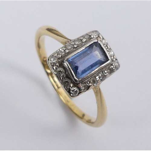 76 - 18ct gold sapphire and diamond ring, 2.5 grams, 10.5mm, size N.