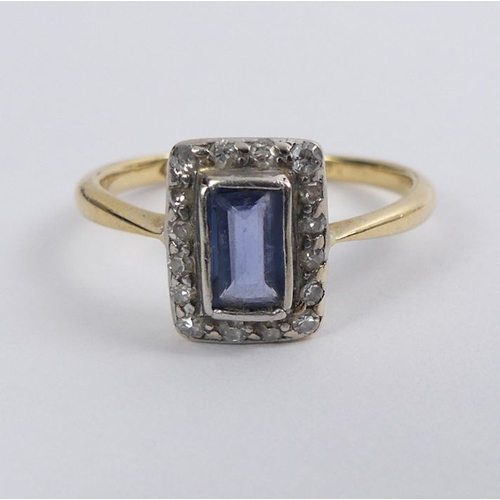 76 - 18ct gold sapphire and diamond ring, 2.5 grams, 10.5mm, size N.