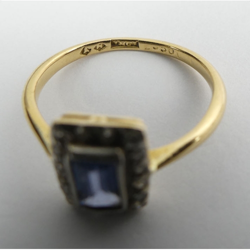 76 - 18ct gold sapphire and diamond ring, 2.5 grams, 10.5mm, size N.