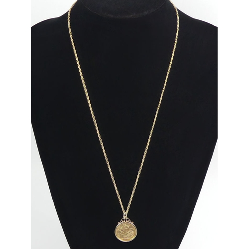 80C - 9ct gold 1903 sovereign pendant and chain, 13 grams, chain 57cm.