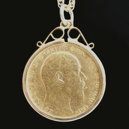 80C - 9ct gold 1903 sovereign pendant and chain, 13 grams, chain 57cm.