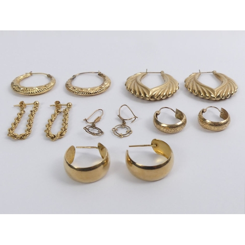 80D - Six pairs of 9ct gold earrings, 13 grams.