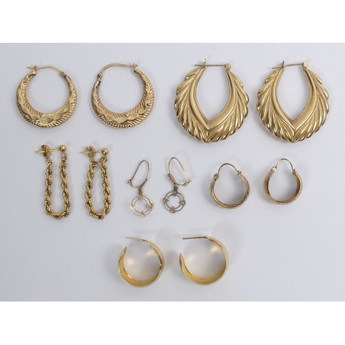 80D - Six pairs of 9ct gold earrings, 13 grams.