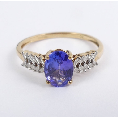 82 - 9ct gold tanzanite and diamond ring, 1.8 grams, 7.9mm, size Q.