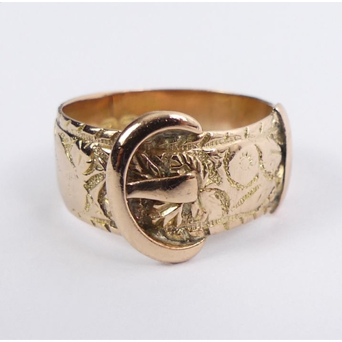 83 - Victorian 9ct rose gold buckle ring, Birm. 1896, 3.8 grams, 11.6mm, size M.