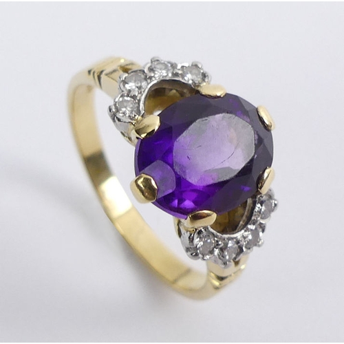 87 - 18ct gold, amethyst and diamond ring, 4.8 grams, 11mm, size P.