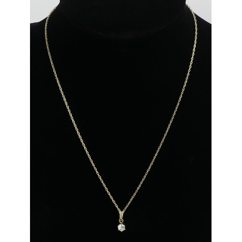 89 - 9ct gold, diamond (approximately .5ct) pendant and chain, 2.3 grams, chain 45cm, pendant 6mm diamete... 