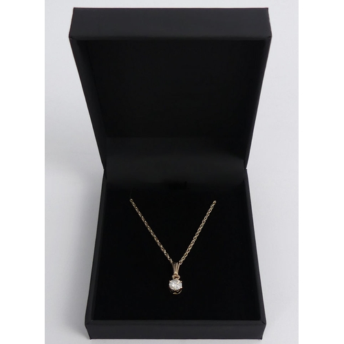 89 - 9ct gold, diamond (approximately .5ct) pendant and chain, 2.3 grams, chain 45cm, pendant 6mm diamete... 