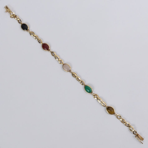 97 - 14ct gold scarab design multi-colour stone set bracelet, 3.3 grams, 17cm x 6.5mm.