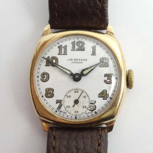 102 - J.W. Benson 9ct gold gents manual wind watch, assay for Birm.1944, 30.7mm. 
Condition Report:
In wor... 