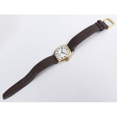 102 - J.W. Benson 9ct gold gents manual wind watch, assay for Birm.1944, 30.7mm. 
Condition Report:
In wor... 