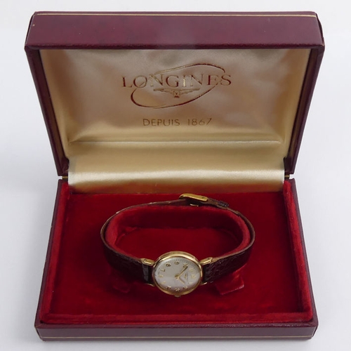 107 - Boxed Longines 9ct gold, 17 jewel ladies manual wind watch, assayed for London 1968, 22.6mm x 29.3mm... 