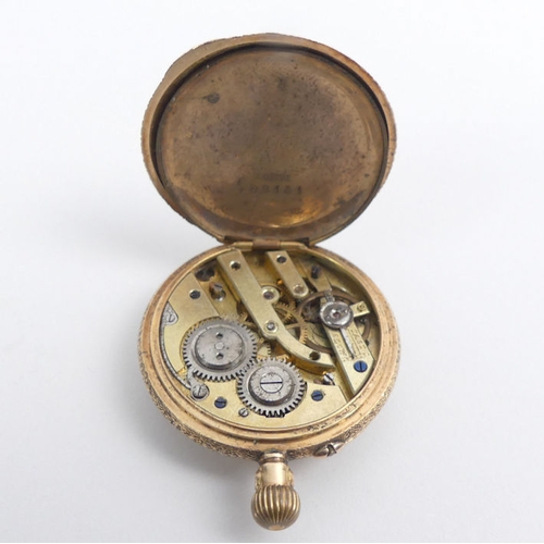 110B - Ladies 14ct gold fancy dial pocket watch and a 9ct gold watch. Pocket watch 32.3 mm in diameter.