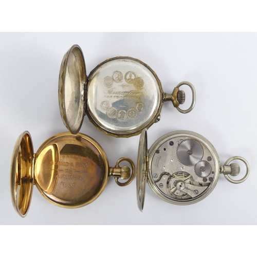 115 - A gold plated James Walker pocket watch, a superior Railway Timekeeper pocket watch and a Nickel cas... 