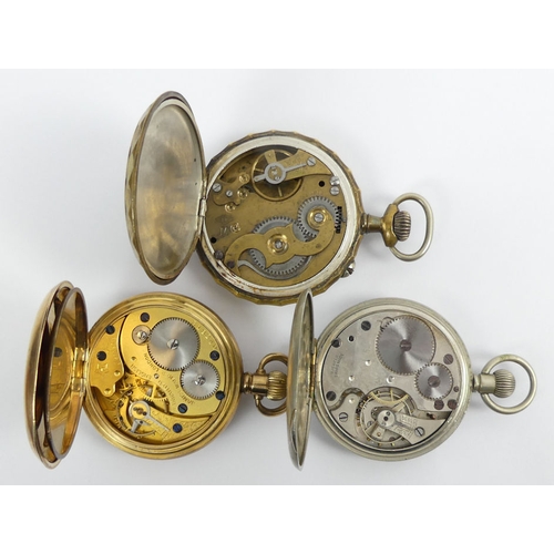 115 - A gold plated James Walker pocket watch, a superior Railway Timekeeper pocket watch and a Nickel cas... 