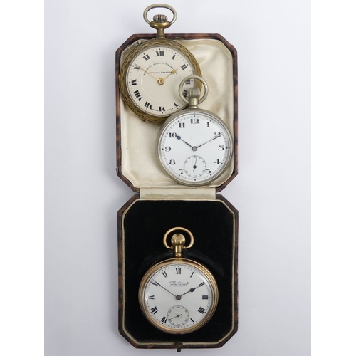 115 - A gold plated James Walker pocket watch, a superior Railway Timekeeper pocket watch and a Nickel cas... 