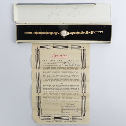 119 - 9ct gold Accurist watch and strap, 10.8 grams, 17mm x 18cm.