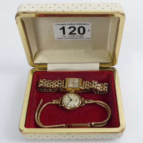 120 - J.W. Benson 9ct gold manual wind watch on a rolled gold strap and a Seiko gold plated manual wind la... 