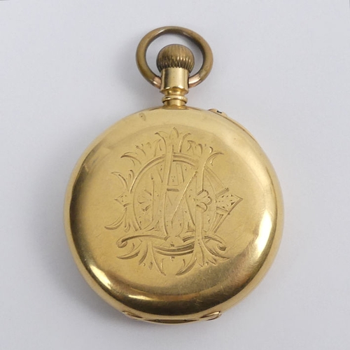 122 - 18ct gold open face pocket watch, 37.9 grams, 52mm x 36mm.