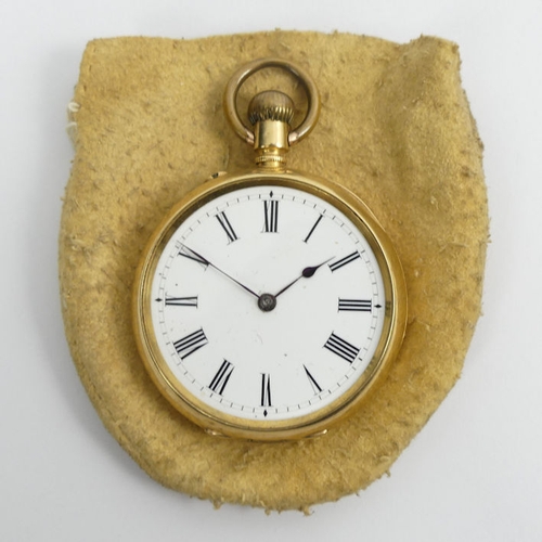 122 - 18ct gold open face pocket watch, 37.9 grams, 52mm x 36mm.