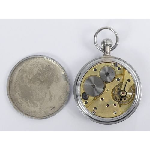 124 - G.S.T.P. military black dial open face pocket watch, 51mm x 73mm.
Condition Report:
In working order... 