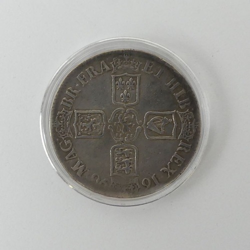 136 - William III silver crown in presentation box, 39mm.