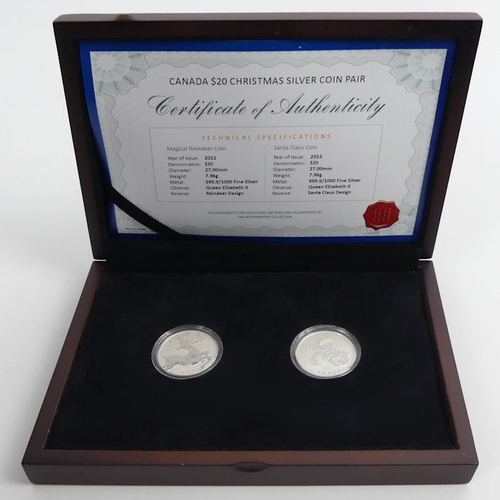 146 - Canada $20 Christmas coin 2012 -2013, Fine Silver Mint Coins, boxed with C.O.A.