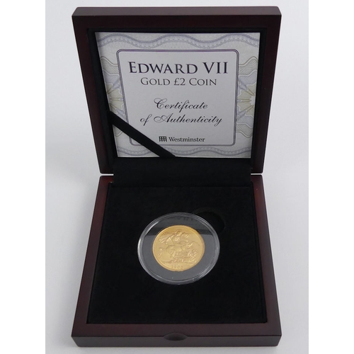 147 - Edward VII 1902 gold £2 coin, boxed with C.O.A.