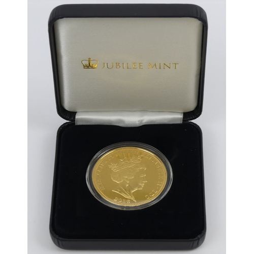 156 - The Queen Elizabeth II 90th birthday gold plated solid silver proof £5 coin, boxed with C.O.A.