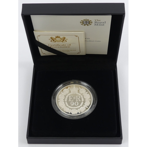 163 - The 90th birthday of Her Majesty the Queen, 2016, UK £5 silver proof Piedfort coin, boxed with C.O.A... 