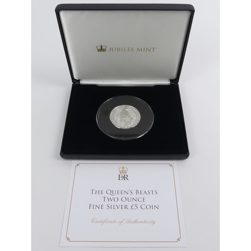 173 - The Queen's Beast two ounce fine silver £5 coin, boxed with C.O.A.