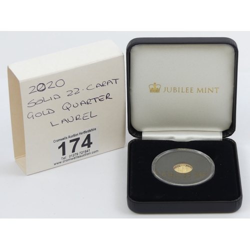 174 - Elizabeth II 2020 22ct gold quarter laurel, mint and boxed.