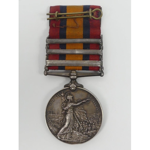 193 - A Queens South Africa medal with three bars, South Africa 1902, 1901 and Transvaal. Awarded to P.T.E... 