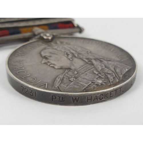 193 - A Queens South Africa medal with three bars, South Africa 1902, 1901 and Transvaal. Awarded to P.T.E... 