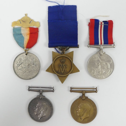 199 - Five Medals viz. 1882 Egypt medal, 39-45 Service medal, Edward VII Coronation medal, a World War I s... 