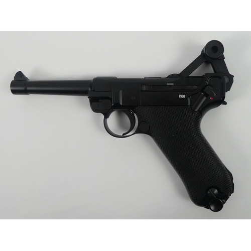 203 - Limbex legends parabellum pistol P.08 gas type airgun, boxed with instructions, 21cm.
No licence is ... 