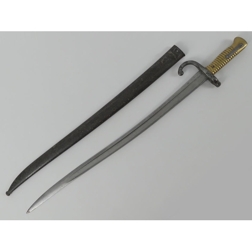 225 - French model 1866 Chassepot bayonet and scabbard blade, 56cm.