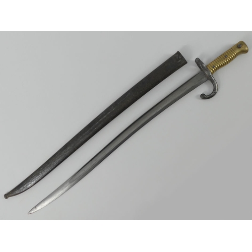 225 - French model 1866 Chassepot bayonet and scabbard blade, 56cm.