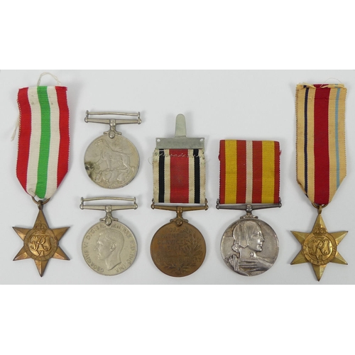 242 - Six medals viz. Africa star, Italy star, Longland efficient service medal, WW II defence, Service an... 