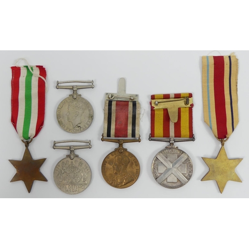 242 - Six medals viz. Africa star, Italy star, Longland efficient service medal, WW II defence, Service an... 