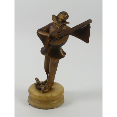 264 - An Art Deco gilt metal figure of a mandolin player on an onyx base, 24cm.