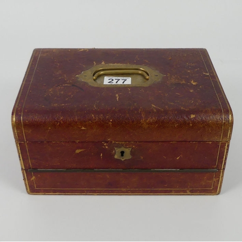 277 - Late 19th century leather ladies vanity box opening to reveal fitted compartments with perfume bottl... 