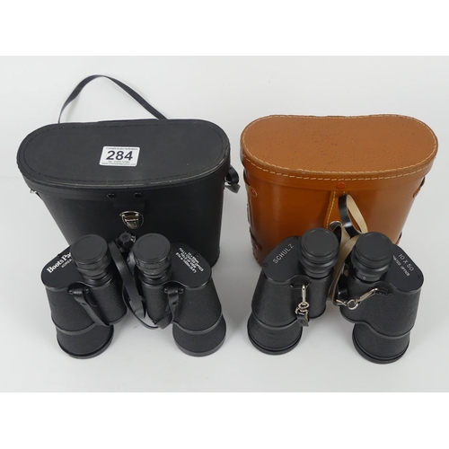 284 - Cased pair of Carl Schulz binoculars, together with a cased Boots Pacer pair, 19cm x 22m.