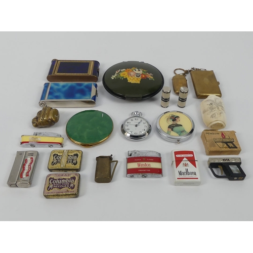 290 - Various items, including compacts, lighters, cigarette cases, vesta cases and an Oriental perfume bo... 