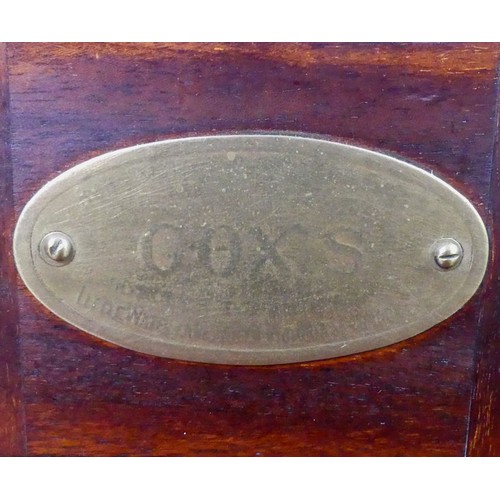 272 - Late 19th century Coxs patent mahogany and brass till designed by John Christopher Cox, the central ... 