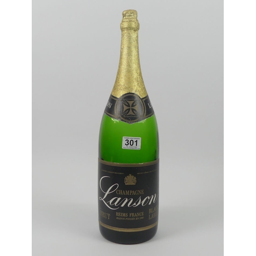 301 - A Jeroboam empty glass bottle of Lanson champagne. 50 cm high.