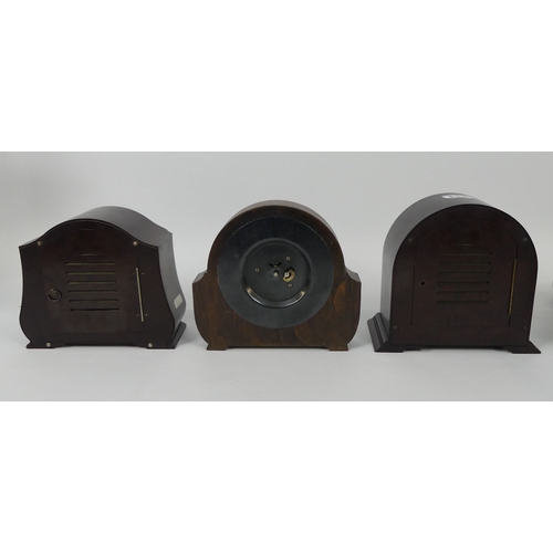 311 - Four vintage mantel clocks, including Smiths bakelite and Enfield bakelite examples, 21cm x 22cm.