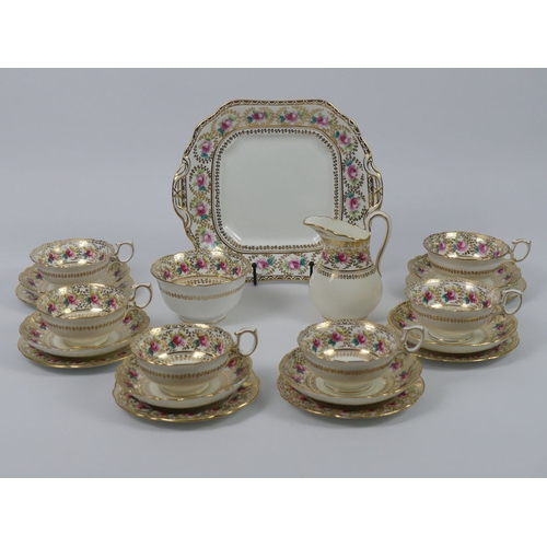 341 - Victorian Staffordshire, hand painted, floral design, twenty one piece tea set.