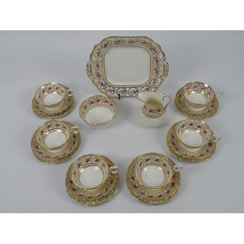 341 - Victorian Staffordshire, hand painted, floral design, twenty one piece tea set.